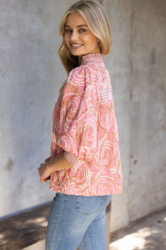 Multi Embroidered Puff Sleeve Top W/Contrast Detail - Lush Lemon - Women&