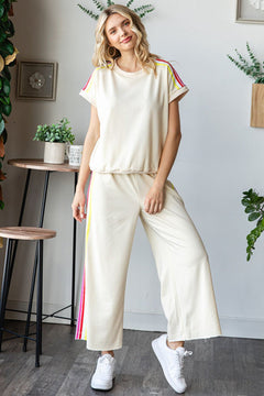 Multi Stripe Trim Relaxed Set - Lush Lemon - Women&
