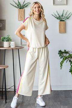 Multi Stripe Trim Relaxed Set - Lush Lemon - Women&