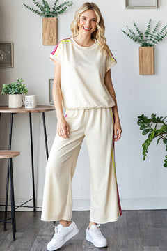 Multi Stripe Trim Relaxed Set - Lush Lemon - Women&