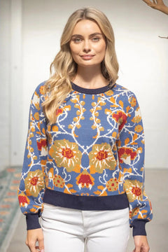 Multicolor Floral &amp; Animal Print Sweater Top - Lush Lemon - Women&