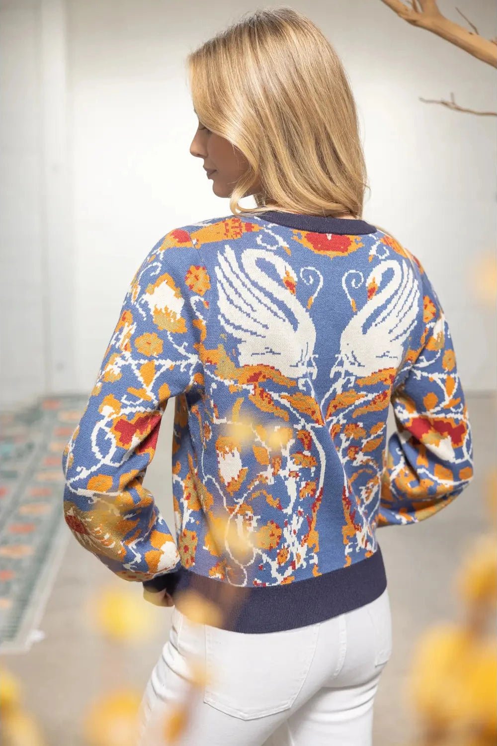 Multicolor Floral & Animal Print Sweater Top - Lush Lemon - Women's Clothing - Voy - 33168321071997