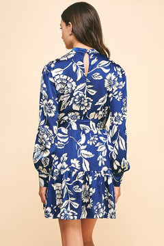 Navy Floral Mock Neck Mini Dress - Lush Lemon - Women&