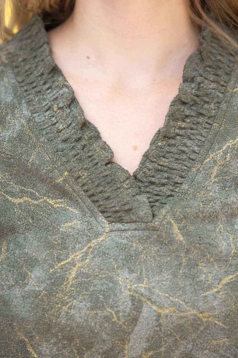 Olive Metallic Ruffle Neck Top - Lush Lemon - Women's Clothing - Voy - 27627451090333