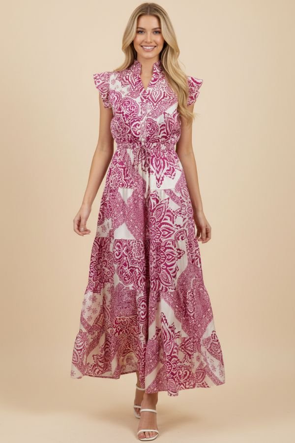 Paisley Ruffle Tiered Maxi Dress - Lush Lemon - Women's Clothing - Pinch - 31216601097757