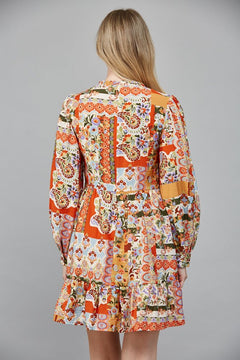 Patchwork Ruffle Tiered Dress - Lush Lemon - Women&