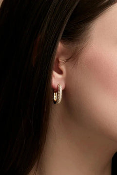 Pave U - Link Huggie Earrings W/18K Gold - Lush Lemon - Women&