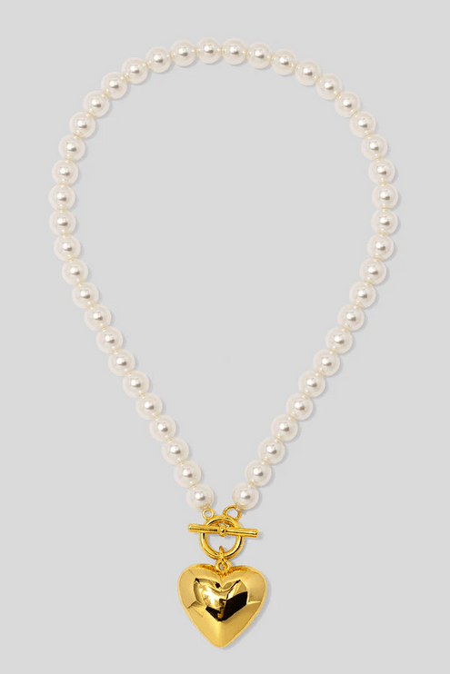 Pearl Heart Charm Toggle Necklace - Lush Lemon - Women's Accessories - VIOROO - 77881441086813