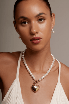 Pearl Heart Charm Toggle Necklace - Lush Lemon - Women&