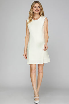 Pearl Trim Shift Dress - Lush Lemon - Women&