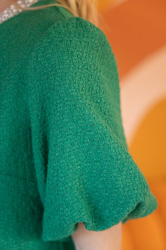 Pearl Trim Tweed Top W/Bubble Sleeve - Lush Lemon - Women&