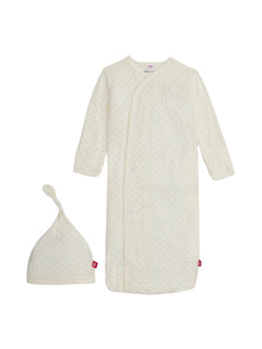 Pin Dot Modal Magnetic Cozy Sleeper Gown + Hat Set - Lush Lemon - Children&