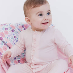 Pin Dot Pink Modal Magnetic Footie W/Ruffles - Lush Lemon - Children&