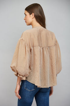 Pinstripe Bubble Sleeve Blouse - Lush Lemon - Women&