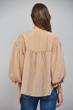 Pinstripe Bubble Sleeve Blouse - Lush Lemon - Women&