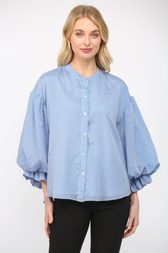 Pinstripe Bubble Sleeve Blouse - Lush Lemon - Women&