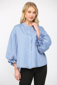 Pinstripe Bubble Sleeve Blouse - Lush Lemon - Women&