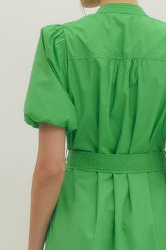 Pintuck Detail Puff Sleeve Midi Dress - Lush Lemon - Women&