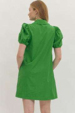 Pintuck Puff Sleeve Mini Dress - Lush Lemon - Women&