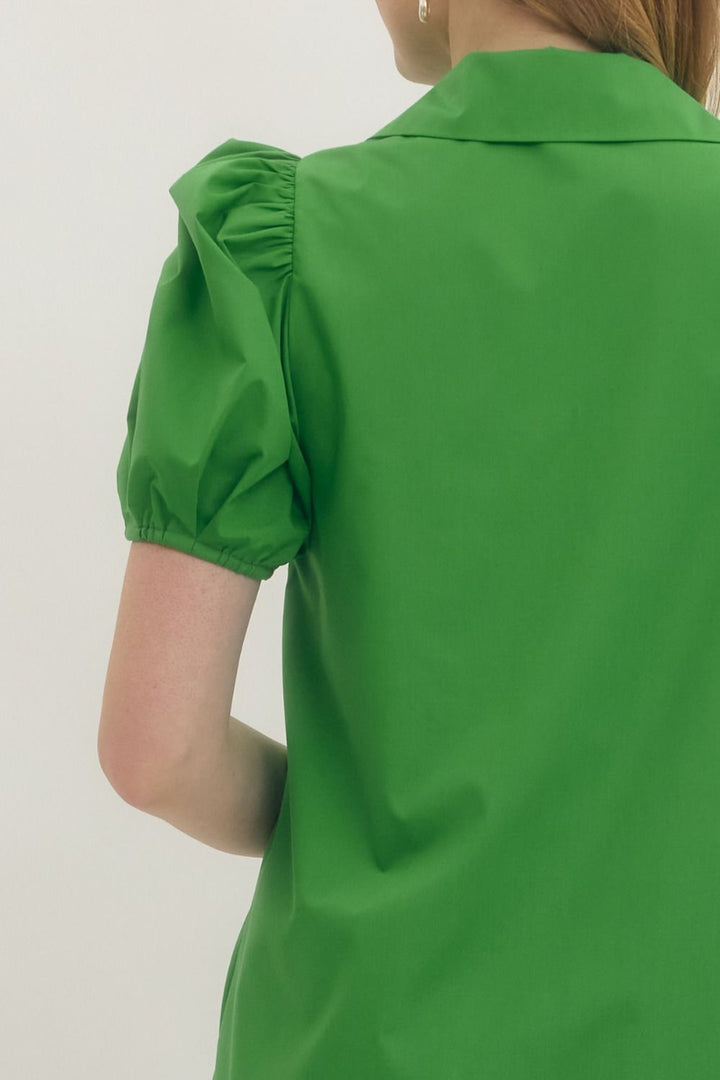 Pintuck Puff Sleeve Mini Dress - Lush Lemon - Women's Clothing - Entro - 79379791027293