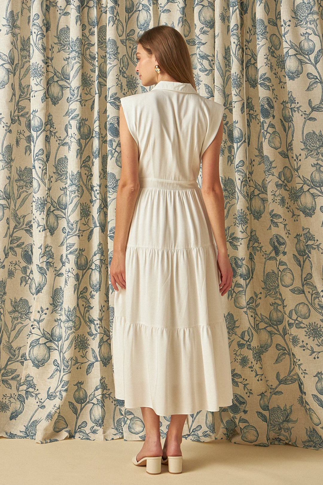 Pintuck Tiered Midi Dress W/Shoulder Pads - Lush Lemon - Women's Clothing - Endless Rose - 192934663786