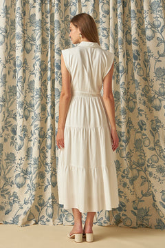 Pintuck Tiered Midi Dress W/Shoulder Pads - Lush Lemon - Women&