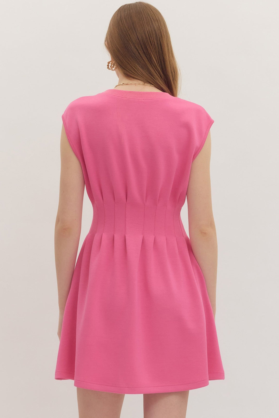 Pintuck Waist Cap Sleeve Mini Dress - Lush Lemon - Women's Clothing - Entro - 45302021091677