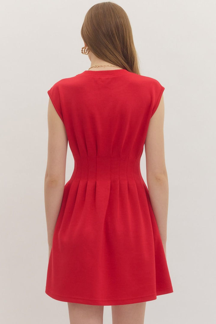 Pintuck Waist Cap Sleeve Mini Dress - Lush Lemon - Women's Clothing - Entro - 45302021389981