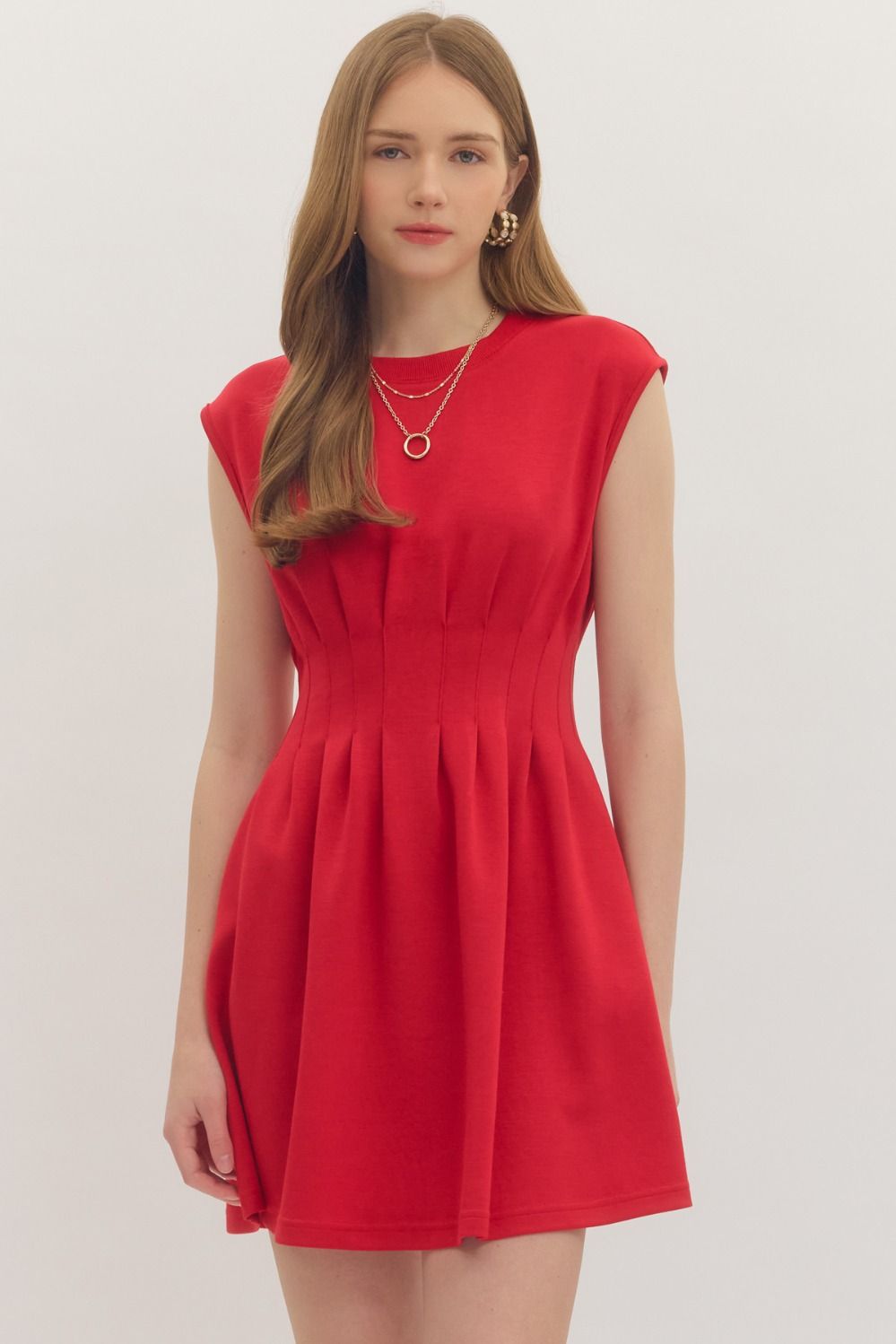 Pintuck Waist Cap Sleeve Mini Dress - Lush Lemon - Women's Clothing - Entro - 45302021389981