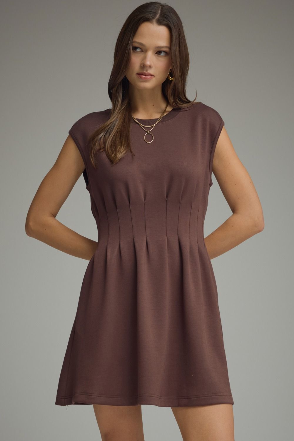 Pintuck Waist Cap Sleeve Mini Dress - Lush Lemon - Women's Clothing - Entro - 76114411372317