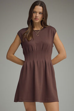 Pintuck Waist Cap Sleeve Mini Dress - Lush Lemon - Women&