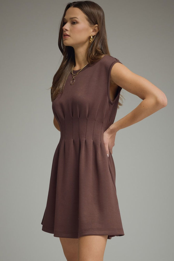 Pintuck Waist Cap Sleeve Mini Dress - Lush Lemon - Women's Clothing - Entro - 76114411372317