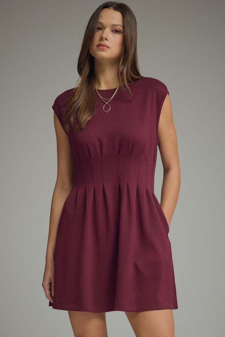 Pintuck Waist Cap Sleeve Mini Dress - Lush Lemon - Women's Clothing - Entro - 76114411670621