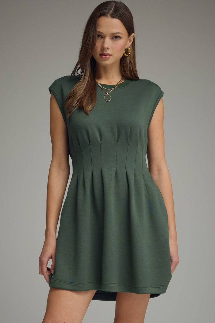 Pintuck Waist Cap Sleeve Mini Dress - Lush Lemon - Women's Clothing - Entro - 76114411968925