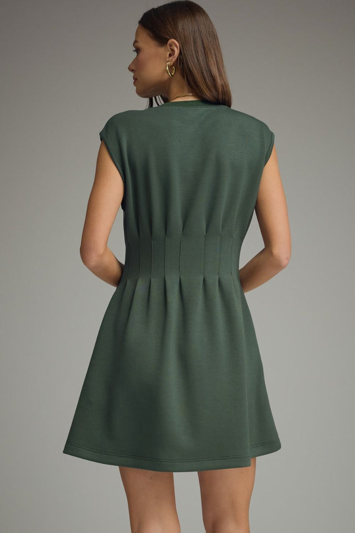 Pintuck Waist Cap Sleeve Mini Dress - Lush Lemon - Women's Clothing - Entro - 76114411968925