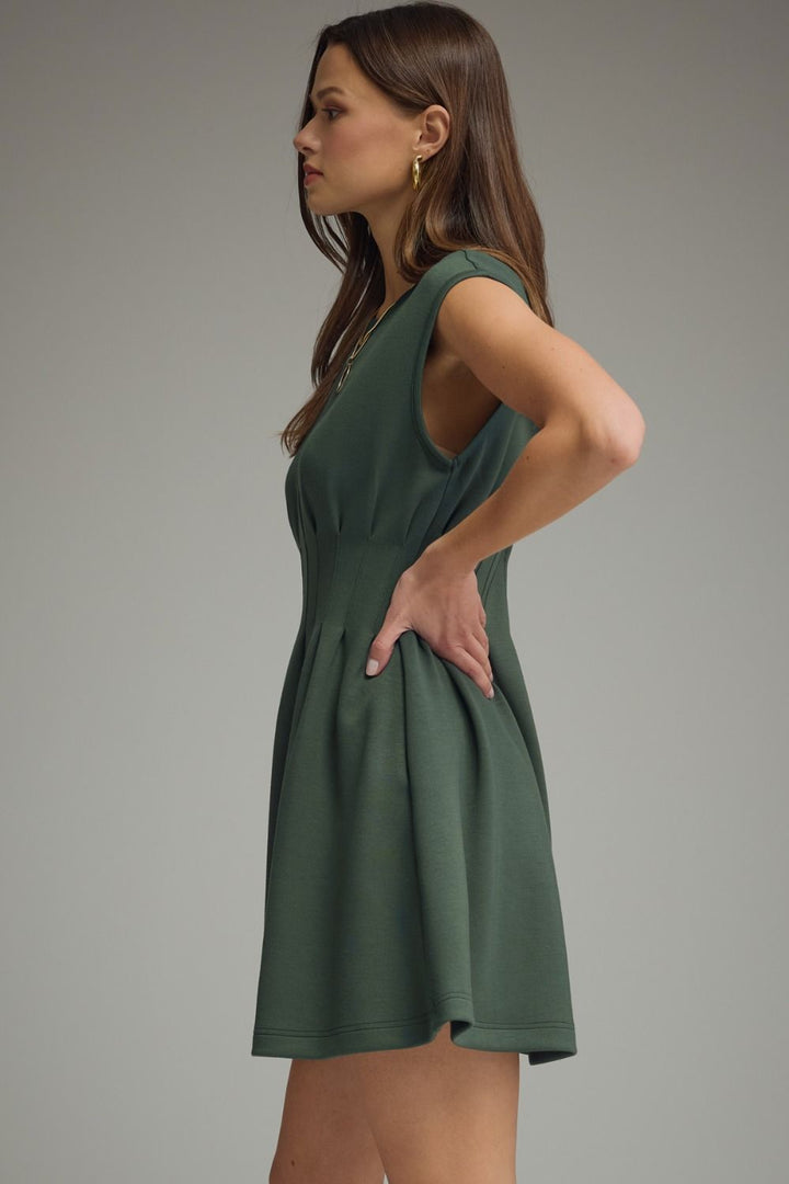 Pintuck Waist Cap Sleeve Mini Dress - Lush Lemon - Women's Clothing - Entro - 76114411968925