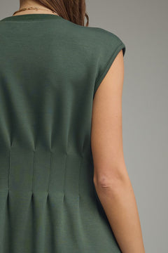Pintuck Waist Cap Sleeve Mini Dress - Lush Lemon - Women&