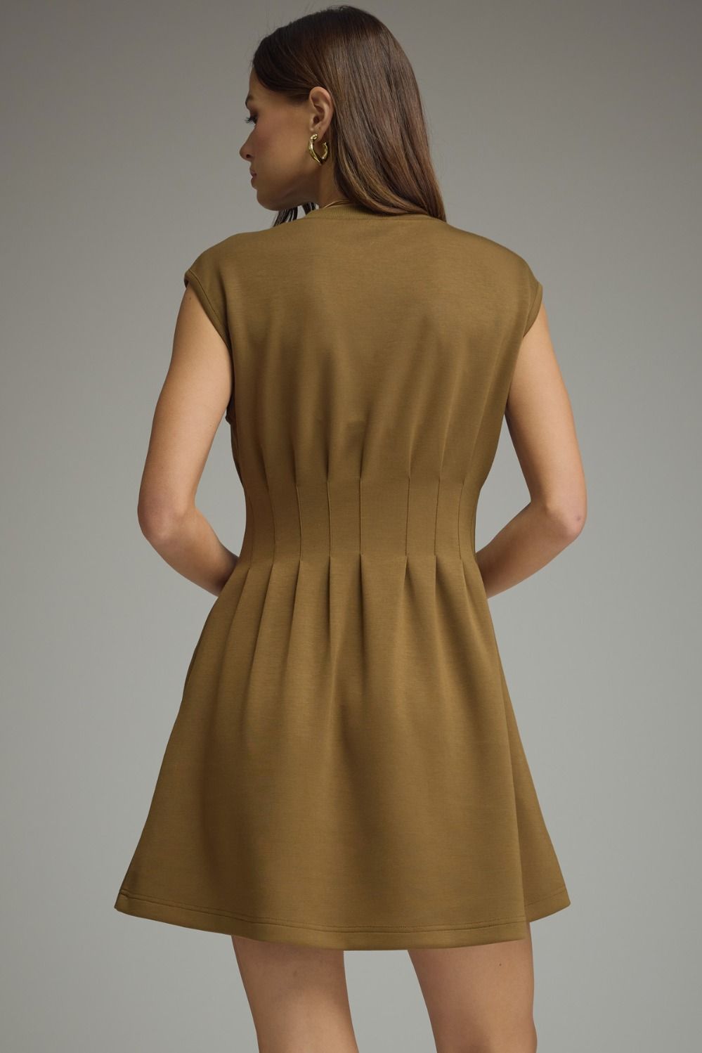 Pintuck Waist Cap Sleeve Mini Dress - Lush Lemon - Women's Clothing - Entro - 76114412267229