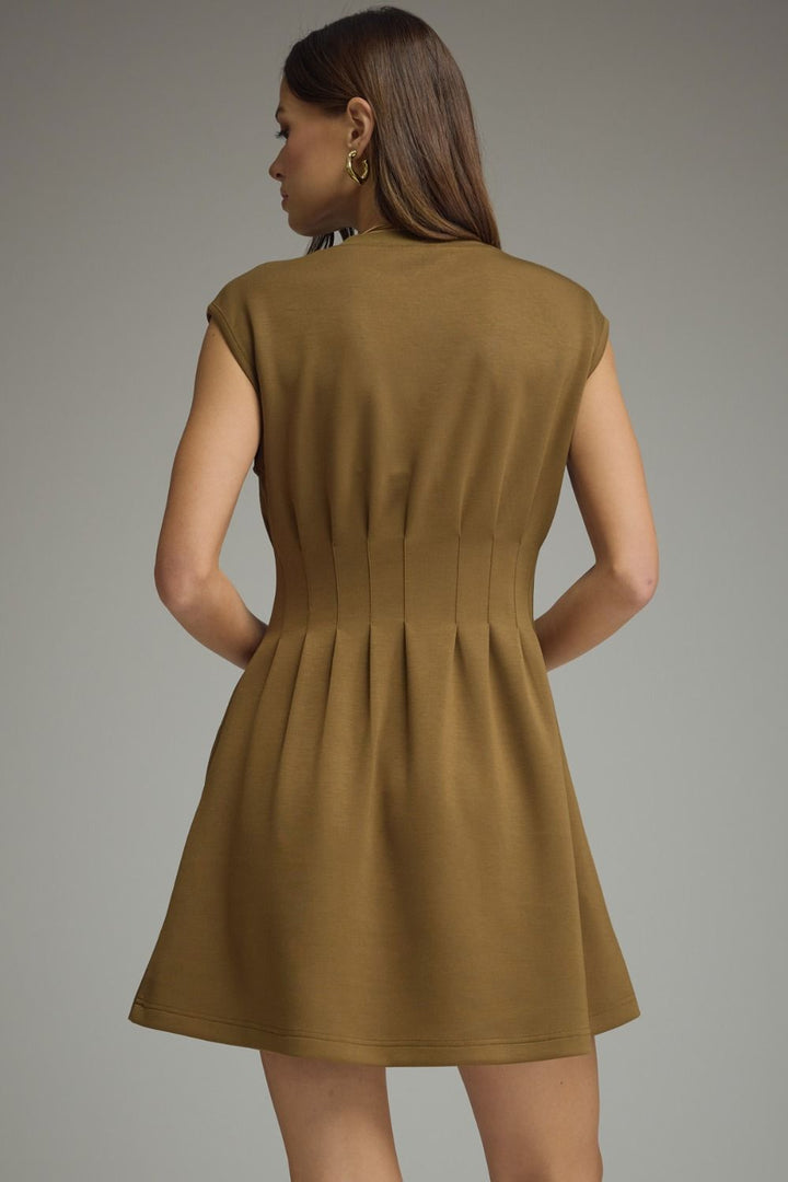 Pintuck Waist Cap Sleeve Mini Dress - Lush Lemon - Women's Clothing - Entro - 76114412267229