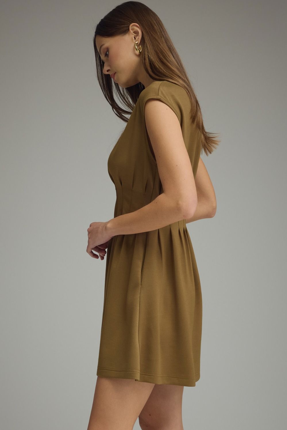 Pintuck Waist Cap Sleeve Mini Dress - Lush Lemon - Women's Clothing - Entro - 76114412267229