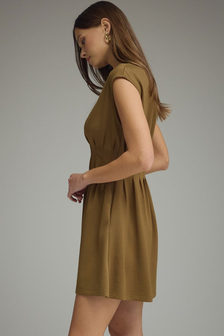 Pintuck Waist Cap Sleeve Mini Dress - Lush Lemon - Women's Clothing - Entro - 76114412267229