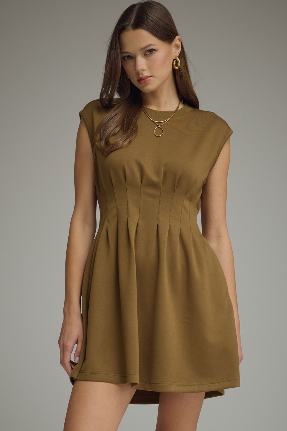 Pintuck Waist Cap Sleeve Mini Dress - Lush Lemon - Women's Clothing - Entro - 76114412267229
