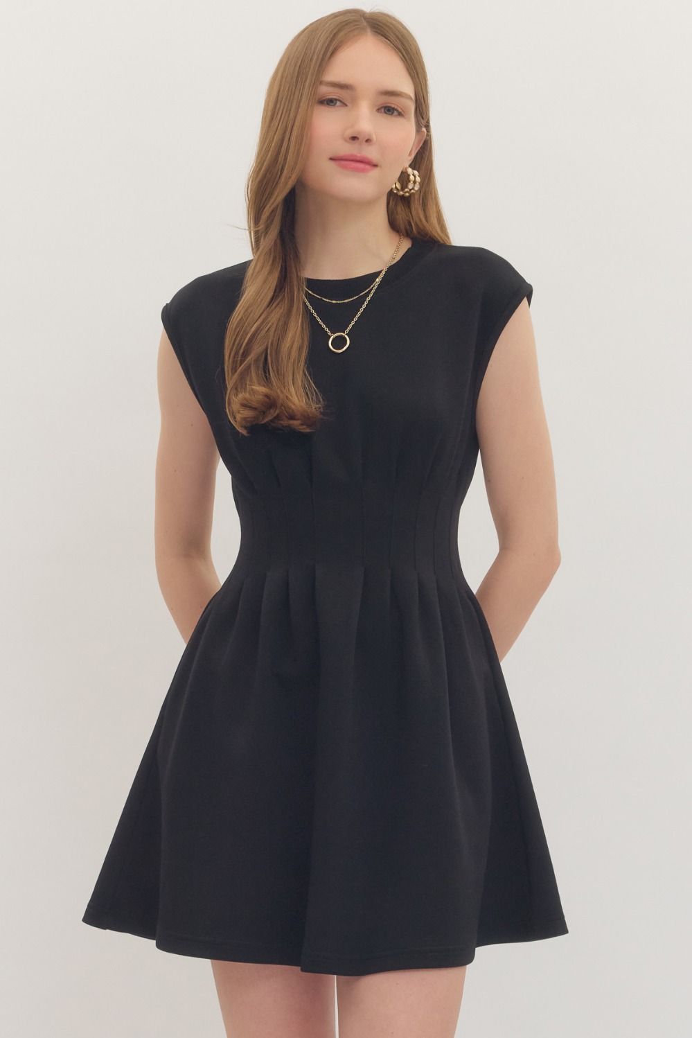 Pintuck Waist Cap Sleeve Mini Dress - Lush Lemon - Women's Clothing - Entro - 