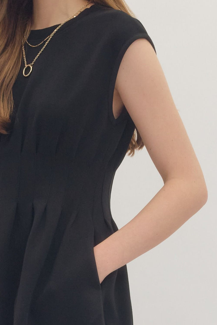 Pintuck Waist Cap Sleeve Mini Dress - Lush Lemon - Women's Clothing - Entro - 