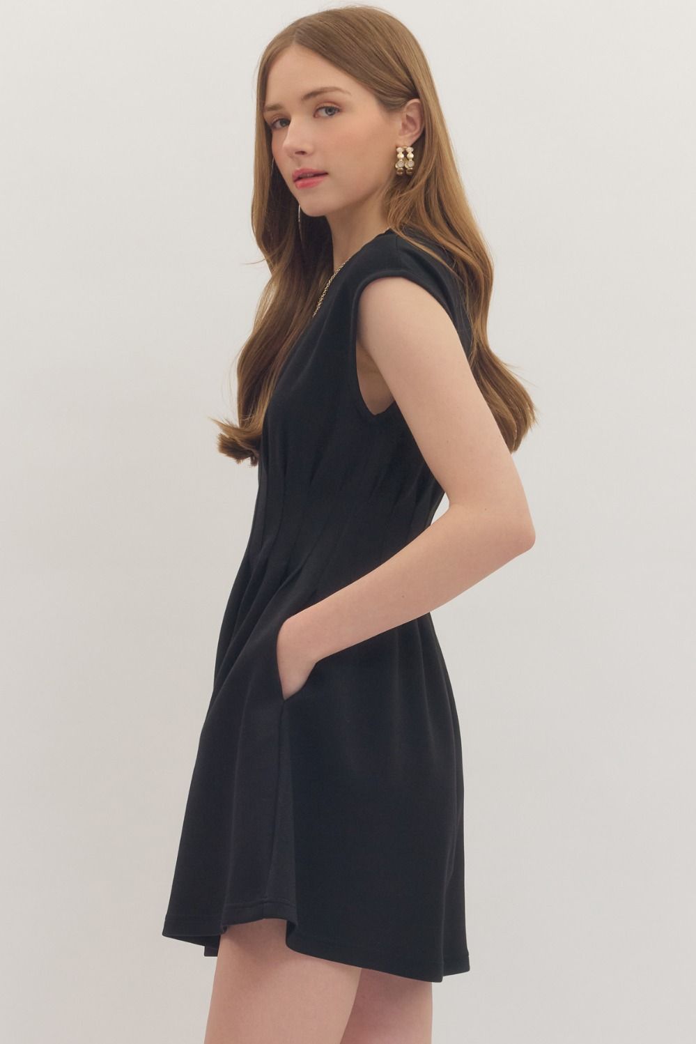Pintuck Waist Cap Sleeve Mini Dress - Lush Lemon - Women's Clothing - Entro - 