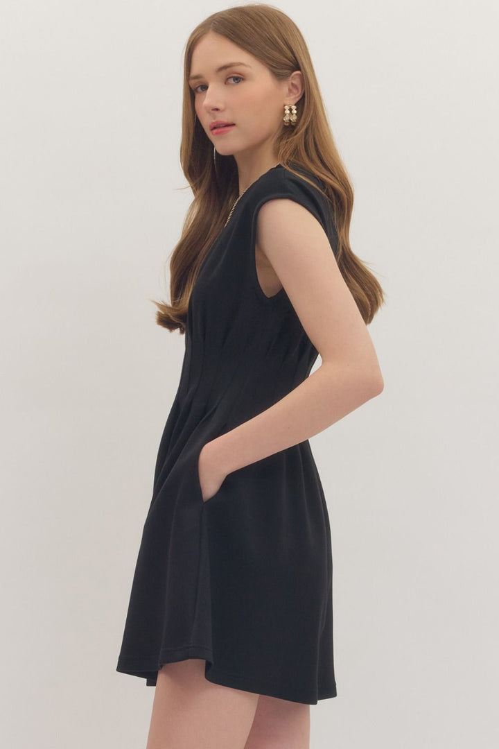 Pintuck Waist Cap Sleeve Mini Dress - Lush Lemon - Women's Clothing - Entro - 