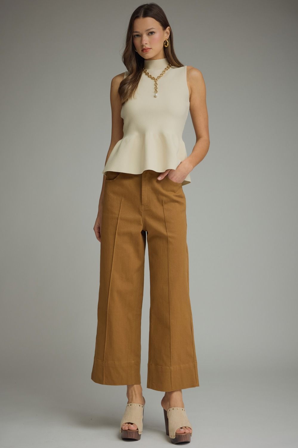 Pintuck Wide Leg Pants - Lush Lemon - Women's Clothing - Entro - 90671221000509