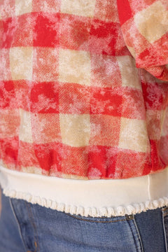 Plaid Bubble Sleeve Top - Lush Lemon - Women&