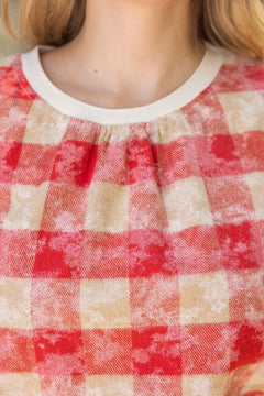 Plaid Bubble Sleeve Top - Lush Lemon - Women&