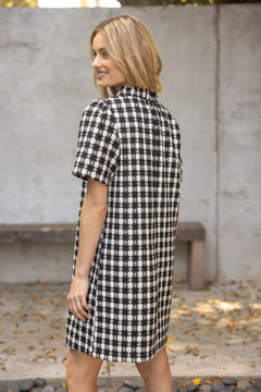 Plaid Tweed Ruffle Neck Dress - Lush Lemon - Women&